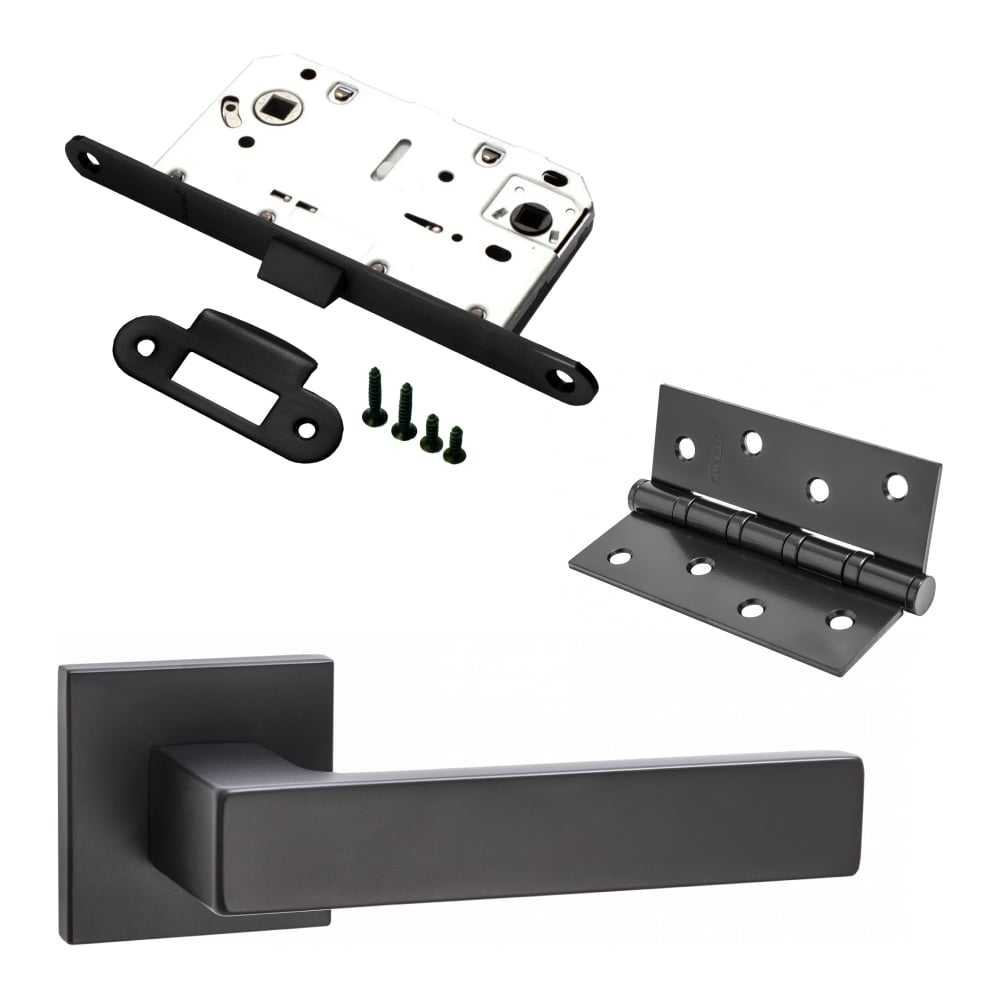 Изображение товара Комплект для межкомнатной двери PAULINIDOR 541-03 slim с защелкой и петлями черный