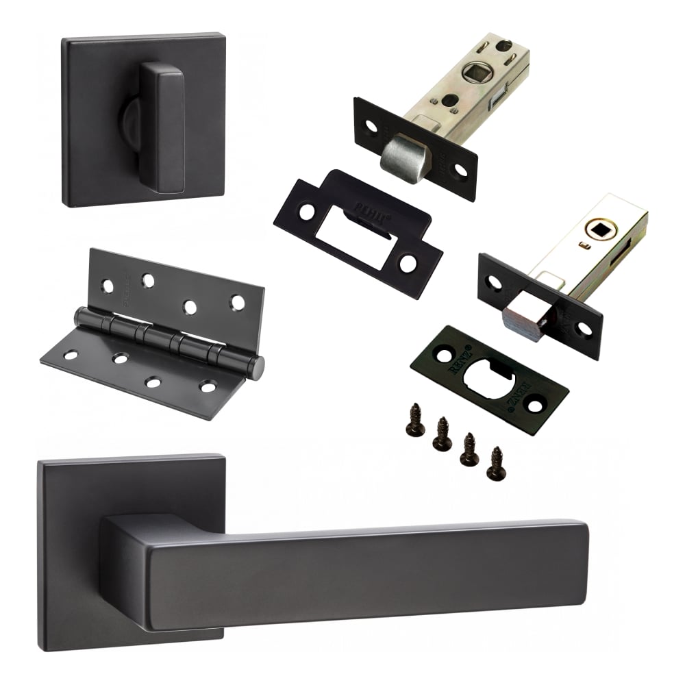 Изображение товара Комплект дверной фурнитуры PAULINIDOR с ручками 541-03 slim и петлями черный