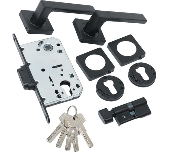 Изображение товара Офисный комплект для межкомнатной двери PAULINIDOR ручки 541-03 slim, замок под цилиндр 5085, AL 03, цилиндр, черный 541-03slim5085AL03ЦИЛBL