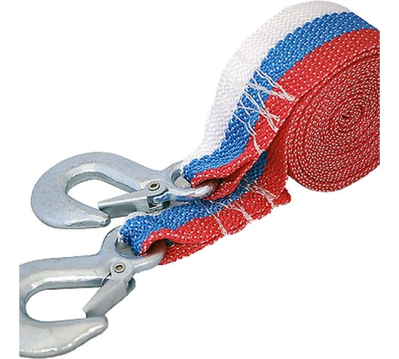 Изображение товара Буксировочный ленточный трос AUTOSTANDART 2 тонны, 4.5 метра с 2 крюками, в пакете 0905016