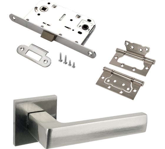 Изображение товара Комплект для межкомнатной двери PAULINIDOR ручки 541-03 slim, сантехническая защелка 96PL, петли б/врезки 2 шт., никель 541-03slim96PL2SSN