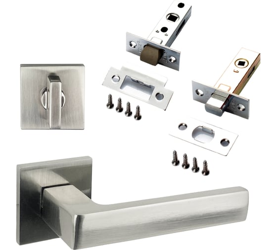 Изображение товара Комплект для межкомнатной двери PAULINIDOR ручки 541-03 slim, защелка 5-45PL, завертка AL 03 slim, задвижка BK45, никель 541-03slim5-45AL03BK45SN