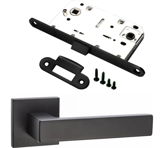 Изображение товара Комплект для межкомнатной двери PAULINIDOR ручки 541-03 slim, сантехническая защелка 96PL, черный 541-03slim96PLBL