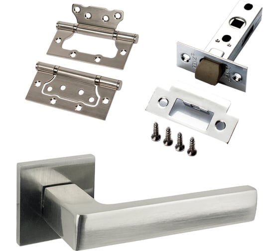 Изображение товара Комплект для межкомнатной двери PAULINIDOR ручки 541-03 slim, защелка 5-45 pl, петли б/врезки 2 шт., никель 541-03slim5-45pl2SSN