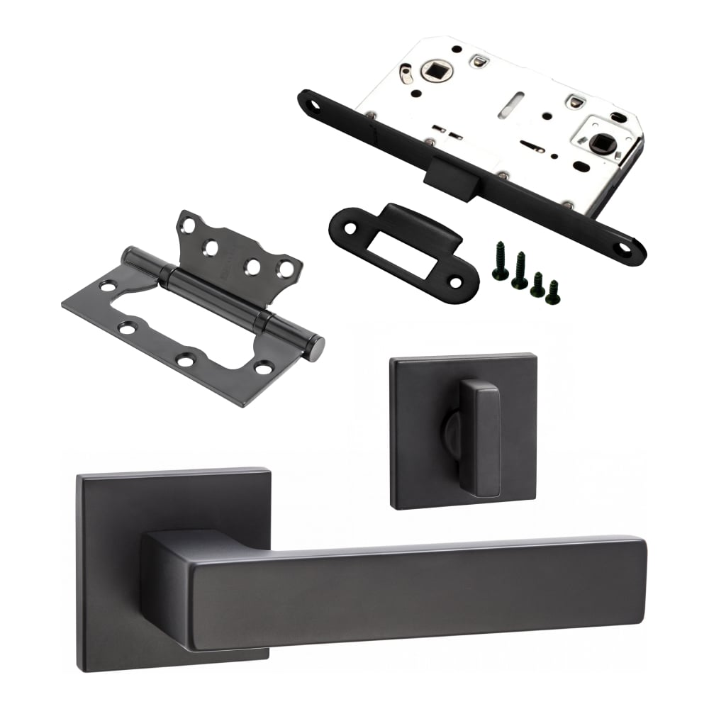 Изображение товара Комплект для межкомнатной двери PAULINIDOR 541-03 slim защелка петли ручки черный