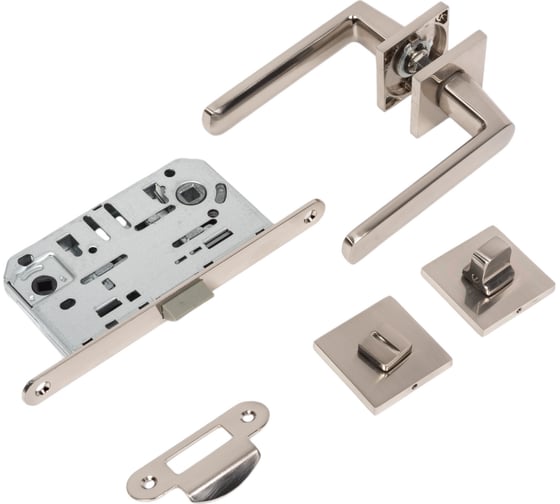 Изображение товара Комплект для межкомнатной двери PAULINIDOR ручки 541-03 slim, сантехническая защелка 96PL, завертка AL 03 slim, никель 541-03slim96PLAL03SN