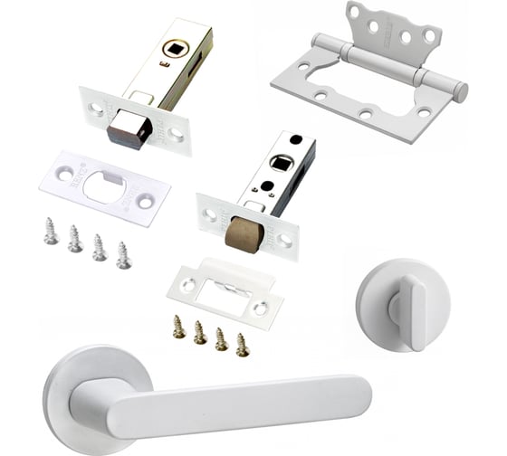 Изображение товара Комплект для межкомнатной двери PAULINIDOR ручки 545-06 slim, 5-45PL, AL 06 slim, а BK45, петли 2 шт., белый 545-06slim5-45AL06BK452SMSW