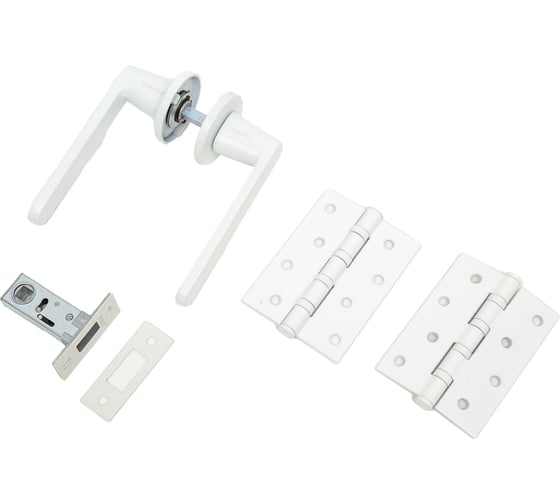 Изображение товара Комплект для межкомнатной двери PAULINIDOR ручки 545-06 slim, защелка магнитная 5-50, врезные петли 2 шт., белый 545-06slim5-504SMSW
