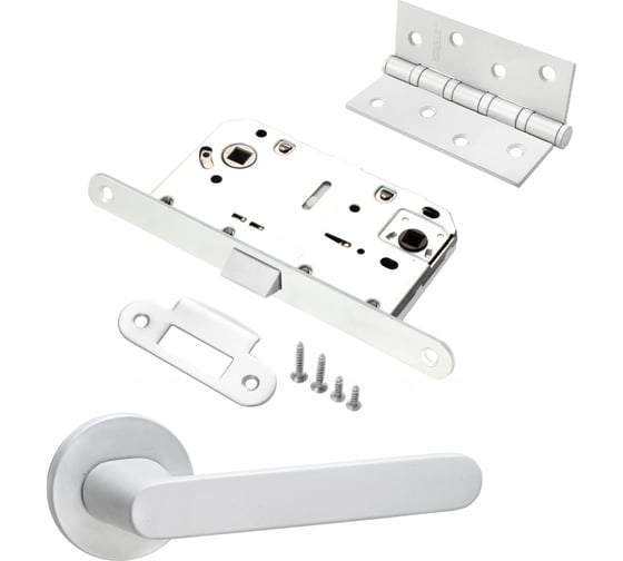 Изображение товара Комплект для межкомнатной двери PAULINIDOR ручки 545-06 slim, сантехническая защелка 96PL, врезные петли 2 шт., белый 545-06slim96PL4SMSW