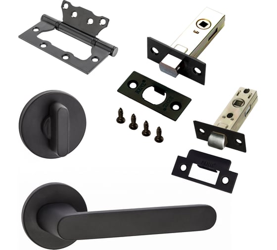 Изображение товара Комплект для межкомнатной двери PAULINIDOR ручки 545-06 slim, 5-45PL, AL 06 slim, а BK45, петли 2 шт., черный 545-06slim5-45AL06BK452SBL