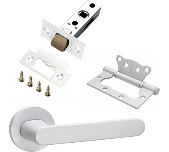 Изображение товара Комплект для межкомнатной двери PAULINIDOR ручки 545-06 slim, защелка 5-45 pl, петли б/врезки 2 шт., белый 545-06slim5-45pl2SMSW