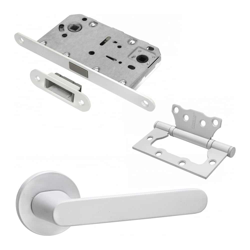 Изображение товара Комплект для межкомнатной двери PAULINIDOR ручки, защелка, петли белый 545-06slim50962SMSW