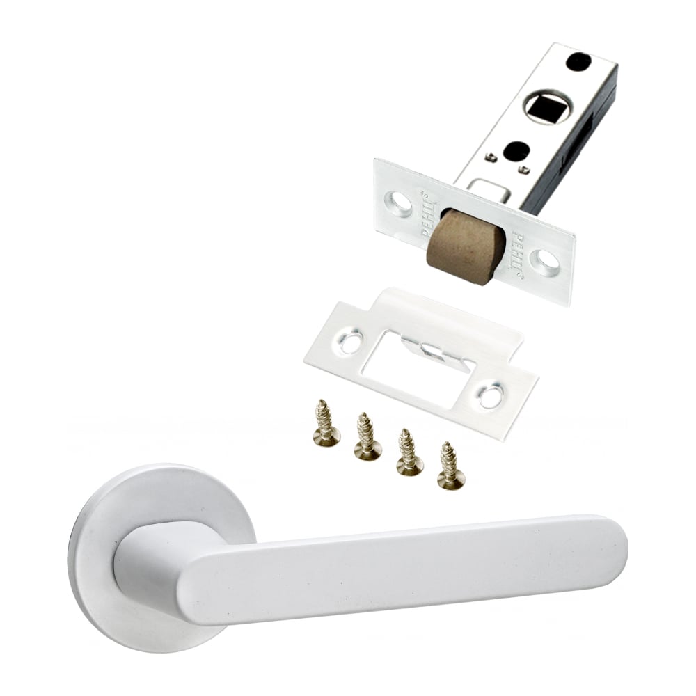 Изображение товара Комплект межкомнатных дверных ручек и защелки PAULINIDOR 545-06slim белый