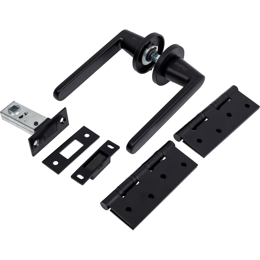 Изображение товара Комплект для межкомнатной двери PAULINIDOR 545-06slim ручки защелка петли черный