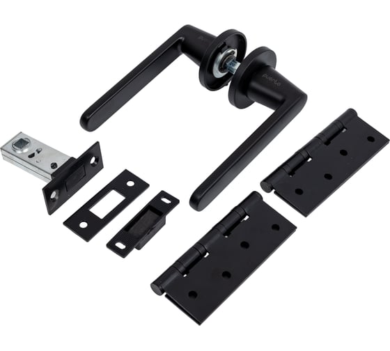 Изображение товара Комплект для межкомнатной двери PAULINIDOR ручки 545-06 slim, защелка магнитная 5-50, врезные петли 2 шт., черный 545-06slim5-504SBL