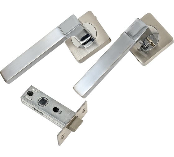 Изображение товара Комплект для межкомнатной двери PAULINIDOR ручки 521-02 + защелка 5-45 plastic, никель матовый 521-025-45plSN