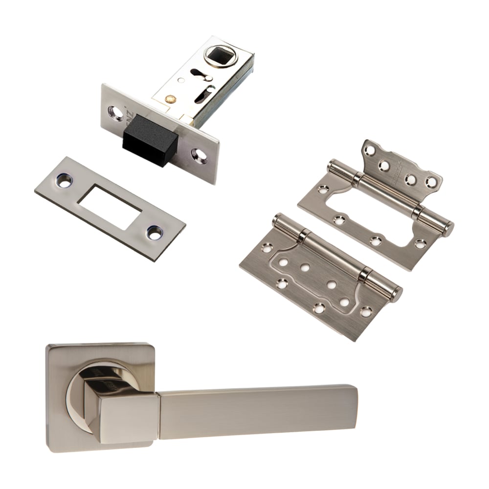 Изображение товара Комплект для межкомнатной двери PAULINIDOR ручки 521-02 и магнитная защелка 5-50, 2 петли никель ма