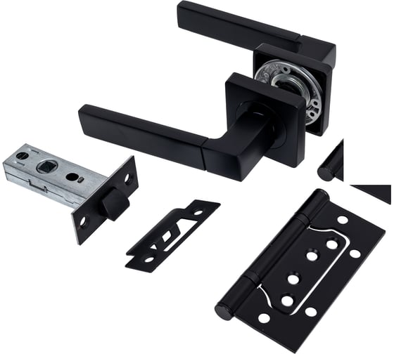 Изображение товара Комплект для межкомнатной двери PAULINIDOR ручки 521-03 + защелка 5-45 plastic + петли, 2 шт., черный 521-035-452SBL