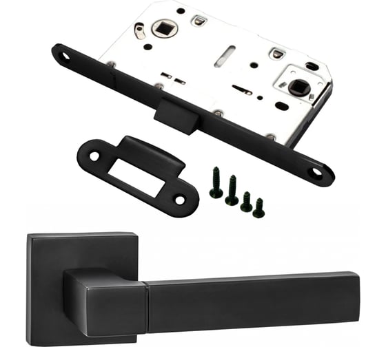 Изображение товара Комплект для межкомнатной двери PAULINIDOR ручки 521-03 + сантехническая защелка 96 PL, черный 521-0396PLBL