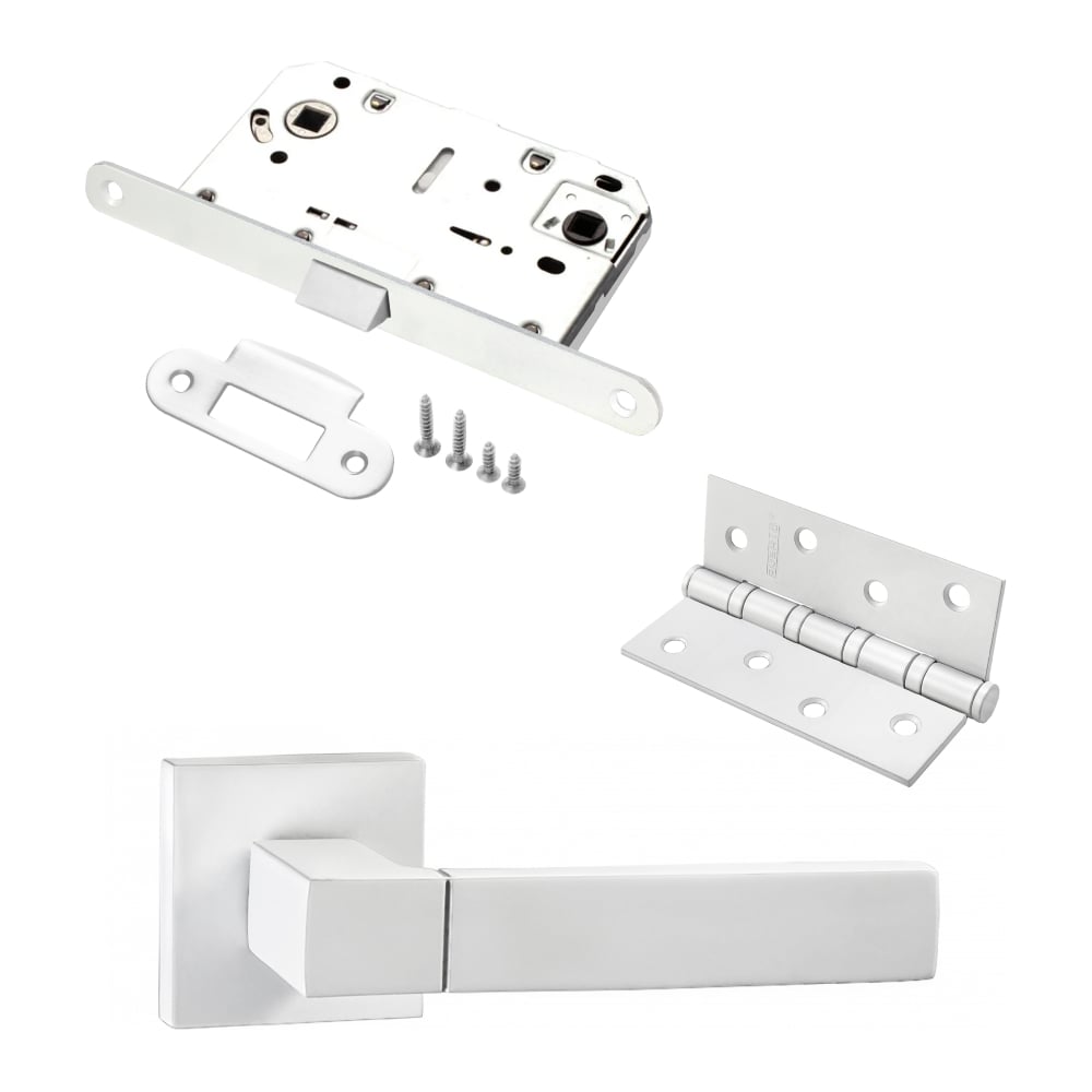 Изображение товара Комплект для межкомнатной двери PAULINIDOR ручки защелка петли белый 521-03