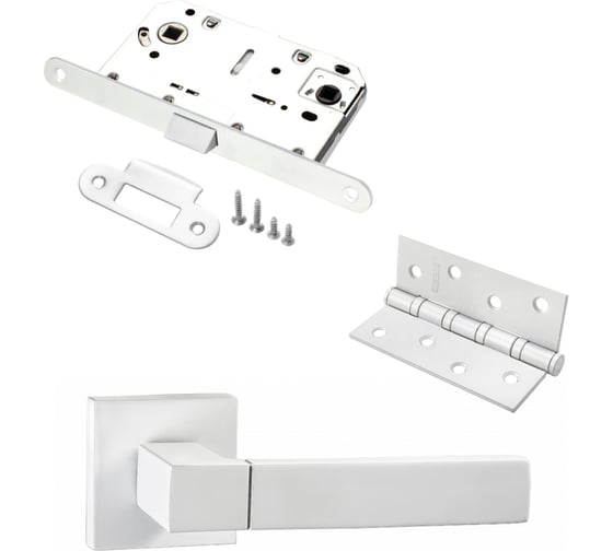Изображение товара Комплект для межкомнатной двери PAULINIDOR ручки 521-03 + сантехническая защелка 96 PL + врезные петли, 2 шт., белый 521-0396PL4SMSW
