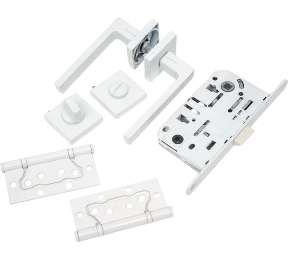 Изображение товара Комплект для межкомнатной двери PAULINIDOR ручки 521-03 + сантехническая защелка 96 PL + завертка AL 03 + петли, 2 шт., белый 521-0396PLAL032SMSW