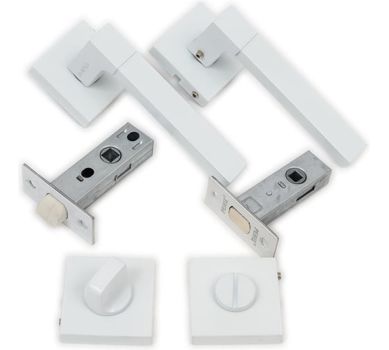 Изображение товара Комплект для межкомнатной двери PAULINIDOR ручки 521-03 + защелка 5-45 plastic + завертка AL 03 + задвижка BK 45, белый 521-035-45AL03BK45MSW