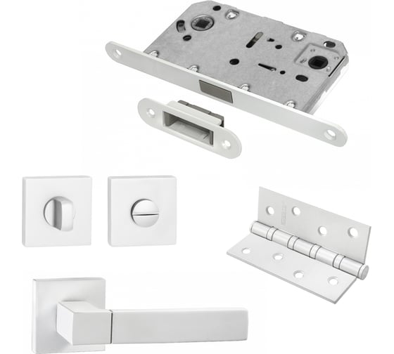 Изображение товара Комплект для межкомнатной двери PAULINIDOR ручки 521-03 + защелка 5096 + завертка AL 03 + врезные петли, 2 шт., белый 521-035096AL034SMSW