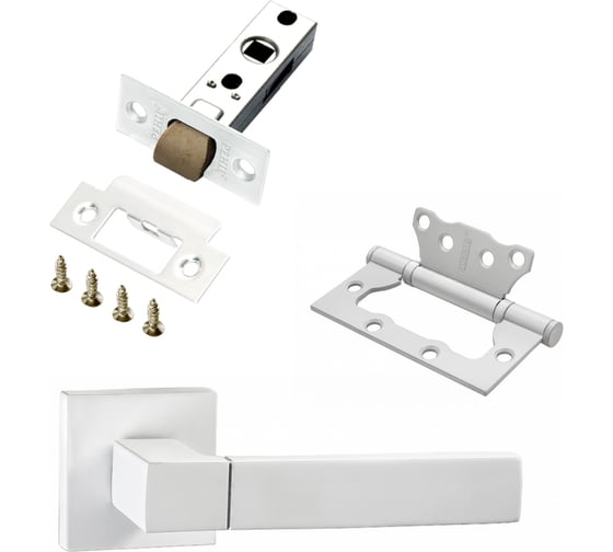 Изображение товара Комплект для межкомнатной двери PAULINIDOR ручки 521-03 + защелка 5-45 plastic + петли без врезки, 2 шт., белый 521-035-452SMSW