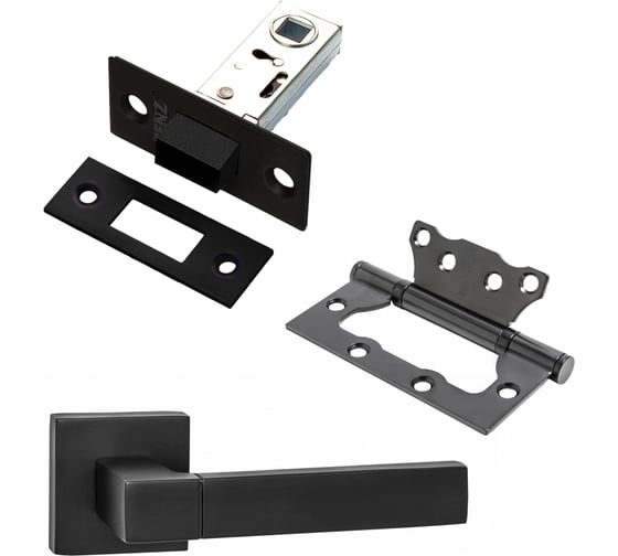 Изображение товара Комплект для межкомнатной двери PAULINIDOR ручки 521-03 + защелка магнитная 5-50 + петли, 2 шт., черный 521-035-502SBL