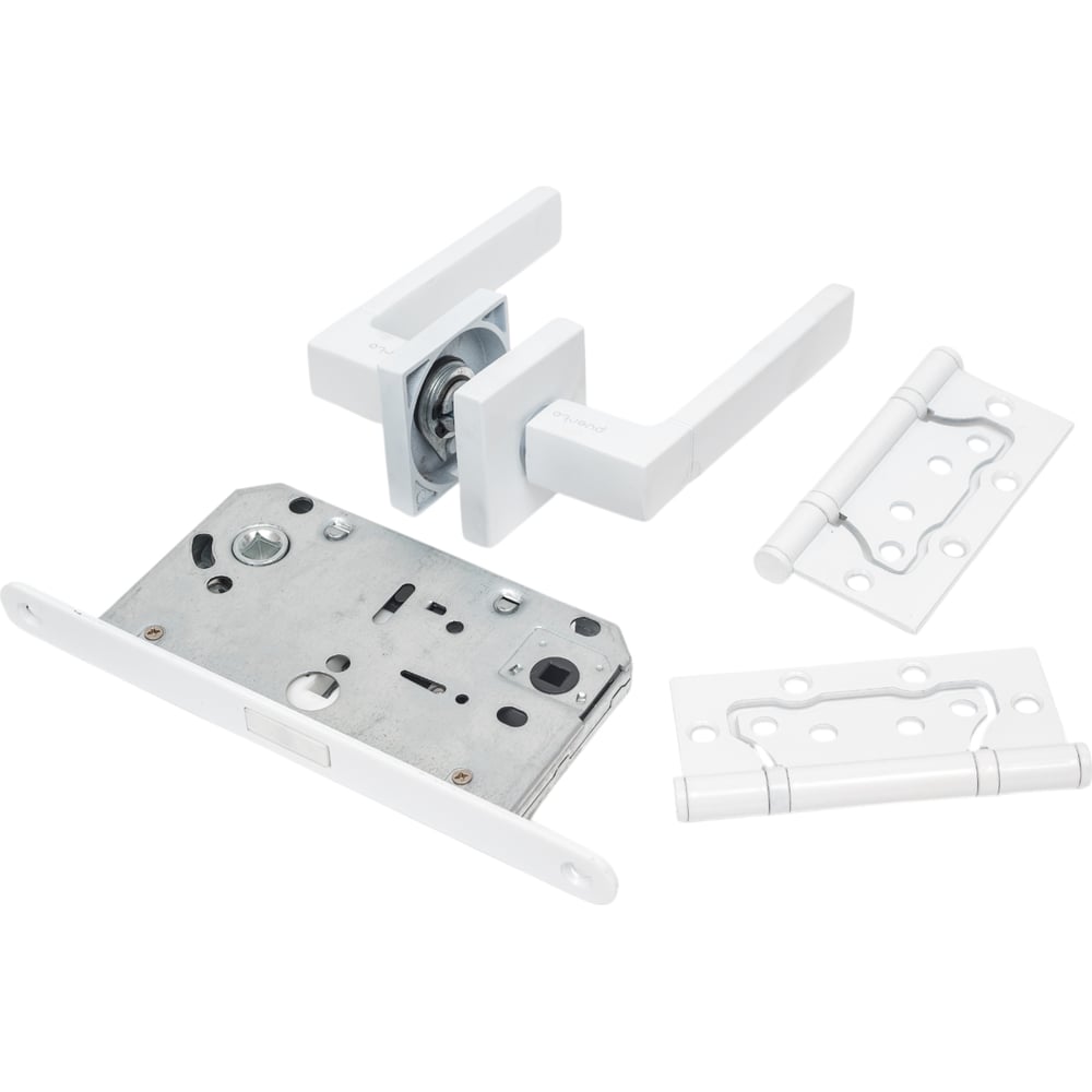 Изображение товара Комплект для межкомнатной двери PAULINIDOR ручки 521-03 + защелка 5096 + петли белый