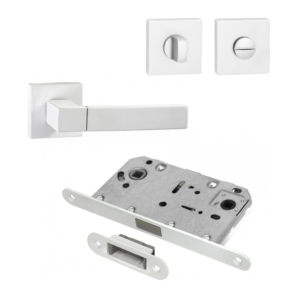 Изображение товара Комплект для межкомнатной двери PAULINIDOR ручки 521-03 + защелка 5096 + завертка AL 03 белый