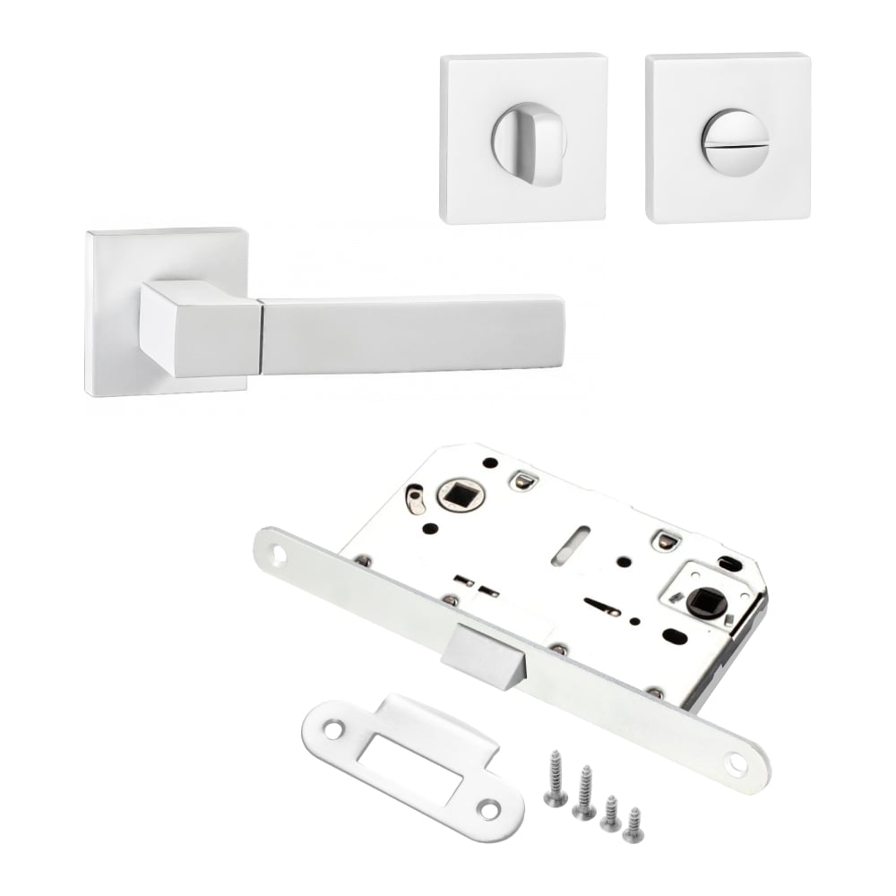 Изображение товара Комплект для межкомнатной двери PAULINIDOR ручки 521-03 защелка завертка белый