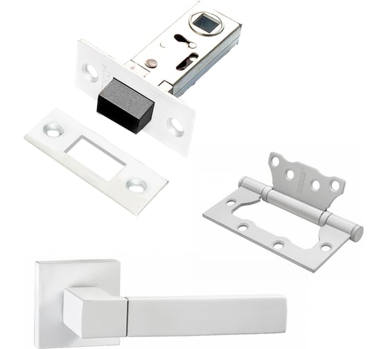 Изображение товара Комплект для межкомнатной двери PAULINIDOR ручки 521-03 + защелка магнитная 5-50 + петли, 2 шт., белый 521-035-502SMSW
