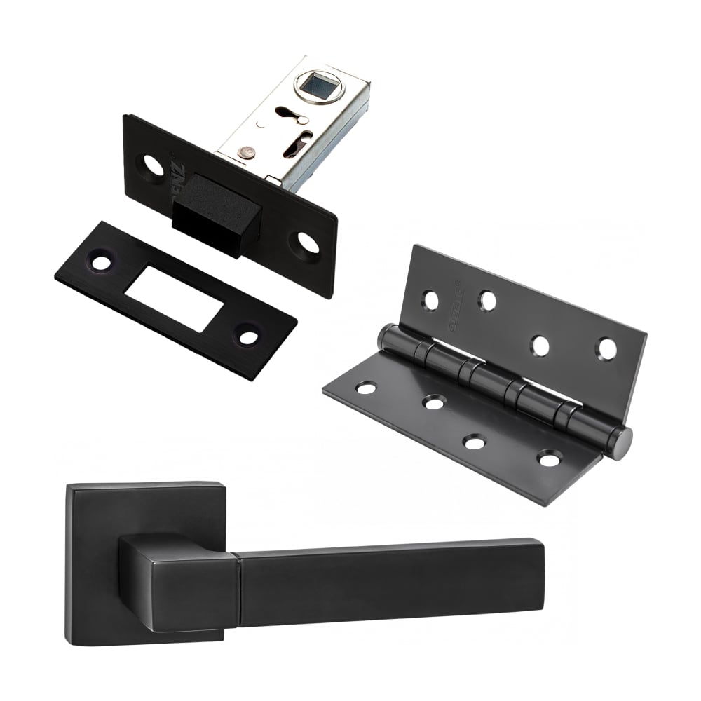 Изображение товара Комплект дверных ручек для межкомнатных дверей PAULINIDOR 521-03 и защелка магнитная 5-50 черный