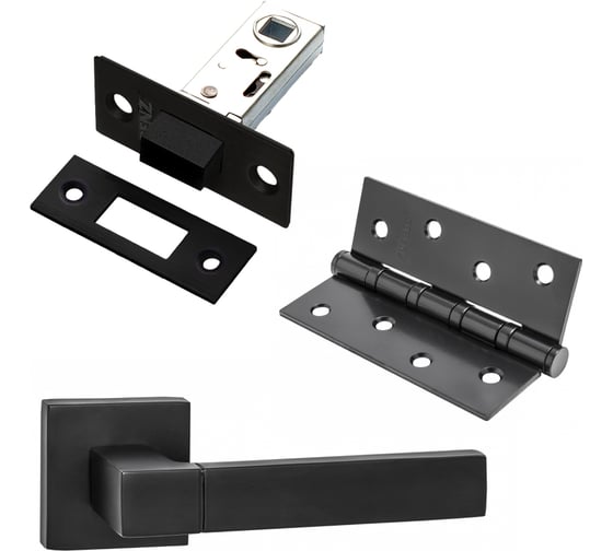 Изображение товара Комплект для межкомнатной двери PAULINIDOR ручки 521-03 + защелка магнитная 5-50 + врезные петли, 2 шт., черный 521-035-504SBL