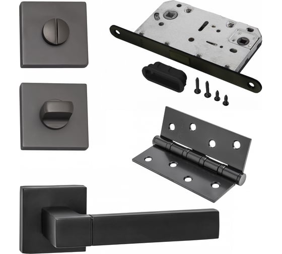 Изображение товара Комплект для межкомнатной двери PAULINIDOR ручки 521-03 + защелка 5096 + завертка AL 03 + врезные петли, 2 шт., черный 521-035096AL034SBL