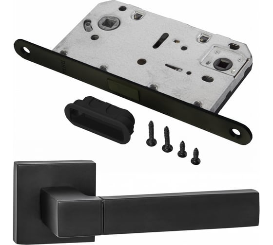 Изображение товара Комплект для межкомнатной двери PAULINIDOR ручки 521-03 + сантехническая магнитная защелка 5096, черный 521-035096BL