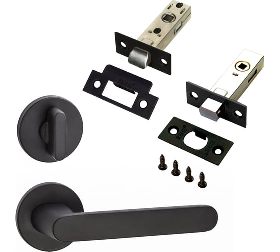Изображение товара Комплект для межкомнатной двери PAULINIDOR ручки 545-06 slim, защелка 5-45PL, завертка AL 06 slim, задвижка BK45, черный 545-06slim5-45AL06BK45BL