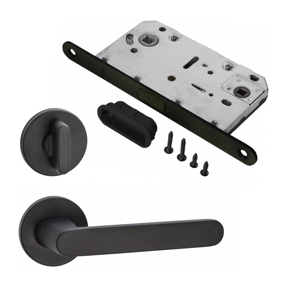 Изображение товара Комплект ручек и магнитная защелка для межкомнатных дверей PAULINIDOR Slim черный