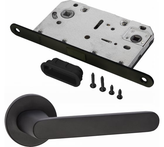 Изображение товара Комплект для межкомнатной двери PAULINIDOR ручки 545-06 slim, сантехническая магнитная защелка 5096, черный 545-06slim5096BL