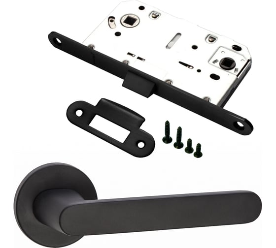 Изображение товара Комплект для межкомнатной двери PAULINIDOR ручки 545-06 slim, сантехническая защелка 96PL, черный 545-06slim96PLBL