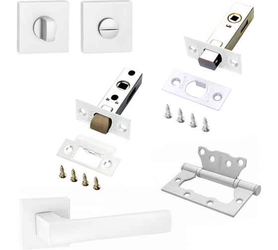 Изображение товара Комплект для межкомнатной двери PAULINIDOR ручки 527-03 + защелка 5-45 + завертка AL 03 + задвижка 45 + петли, 2 шт., белый 527-03 5-45 AL03 BK45 2S MSW