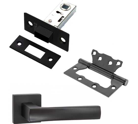Изображение товара Комплект для межкомнатной двери PAULINIDOR ручки 527-03 + защелка магнитная 5-50 + петли, 2 шт., черный 527-03 5-50 2S BL