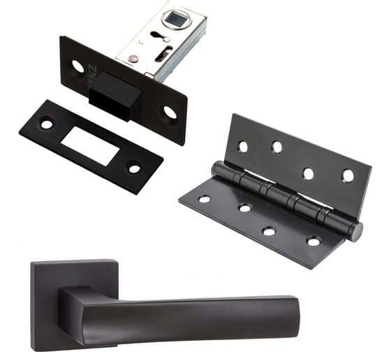 Изображение товара Комплект для межкомнатной двери PAULINIDOR ручки 527-03 + защелка магнитная 5-50 + врезные петли, 2 шт., черный 527-03 5-50 4S BL