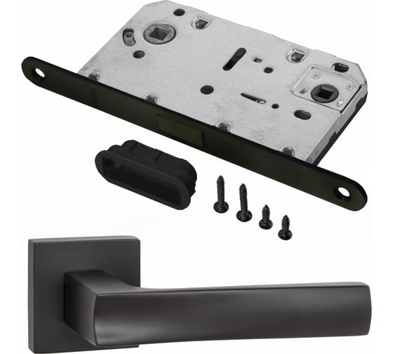 Изображение товара Комплект для межкомнатной двери PAULINIDOR ручки 527-03 + сантехническая магнитная защелка 5096, черный 527-03 5096 BL