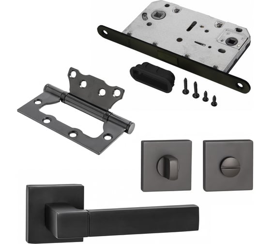 Изображение товара Комплект для межкомнатной двери PAULINIDOR ручки 521-03 + защелка 5096 + завертка AL 03 + петли, 2 шт., черный 521-035096AL032SBL