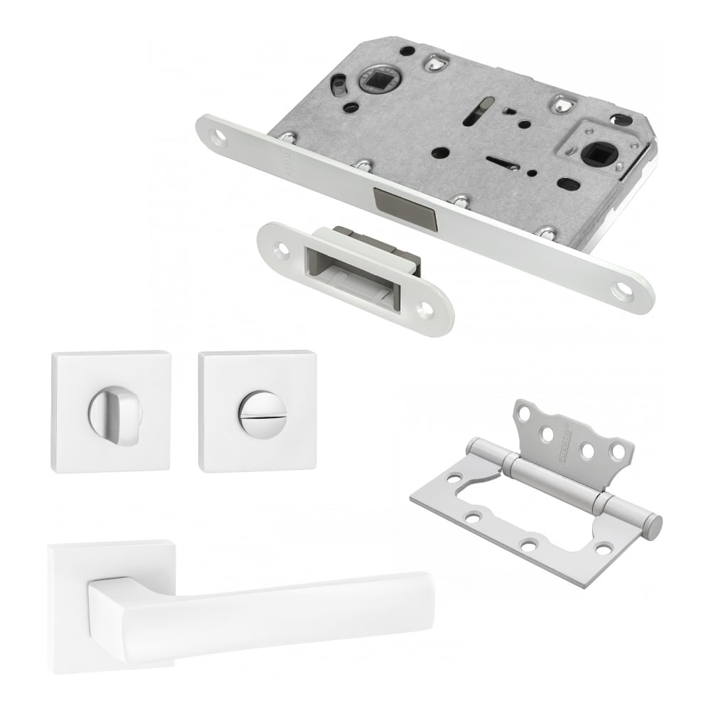 Изображение товара Комплект для межкомнатной двери PAULINIDOR ручки 527-03 и защелка 5096 белый