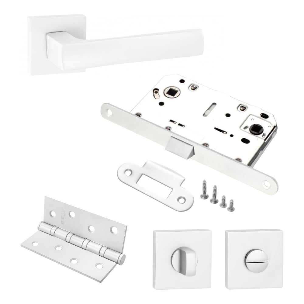 Изображение товара Комплект для межкомнатной двери PAULINIDOR ручки 527-03 с защелкой и петлями белый