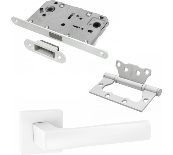 Изображение товара Комплект для межкомнатной двери PAULINIDOR ручки 527-03 + сантехническая магнитная защелка 5096 + петли, 2 шт., белый 527-03 5096 2S MSW